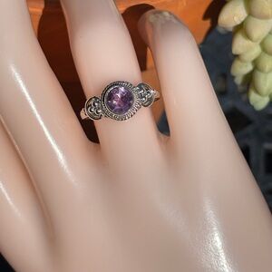 Genuine Natural 1.00 ct Amethyst Round Solitaire Ring Sterling Silver Size 7.25